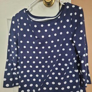Talbots Polka Dot Navy and White 3/4 length Shirt